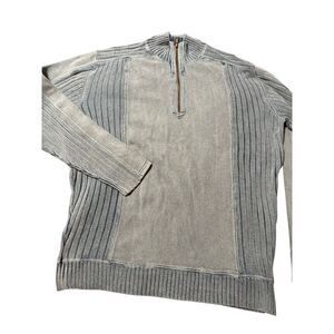 Men mock neck mixed layer half zip long sleeve pullover sweatshirt L